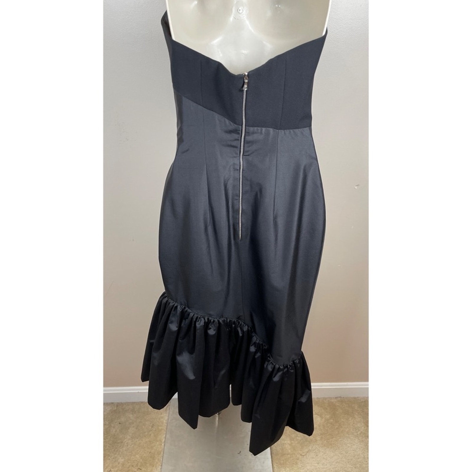 Rasario Ruffled Silk And Crepe Corset Strapless Black Midi Dress Size 4 — image 7 of 8